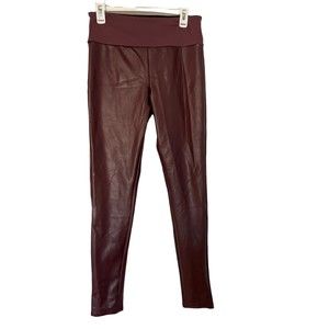 Spanx‎ Assets Leggings Maroon Large All Over Faux Leather Leggings 20258R